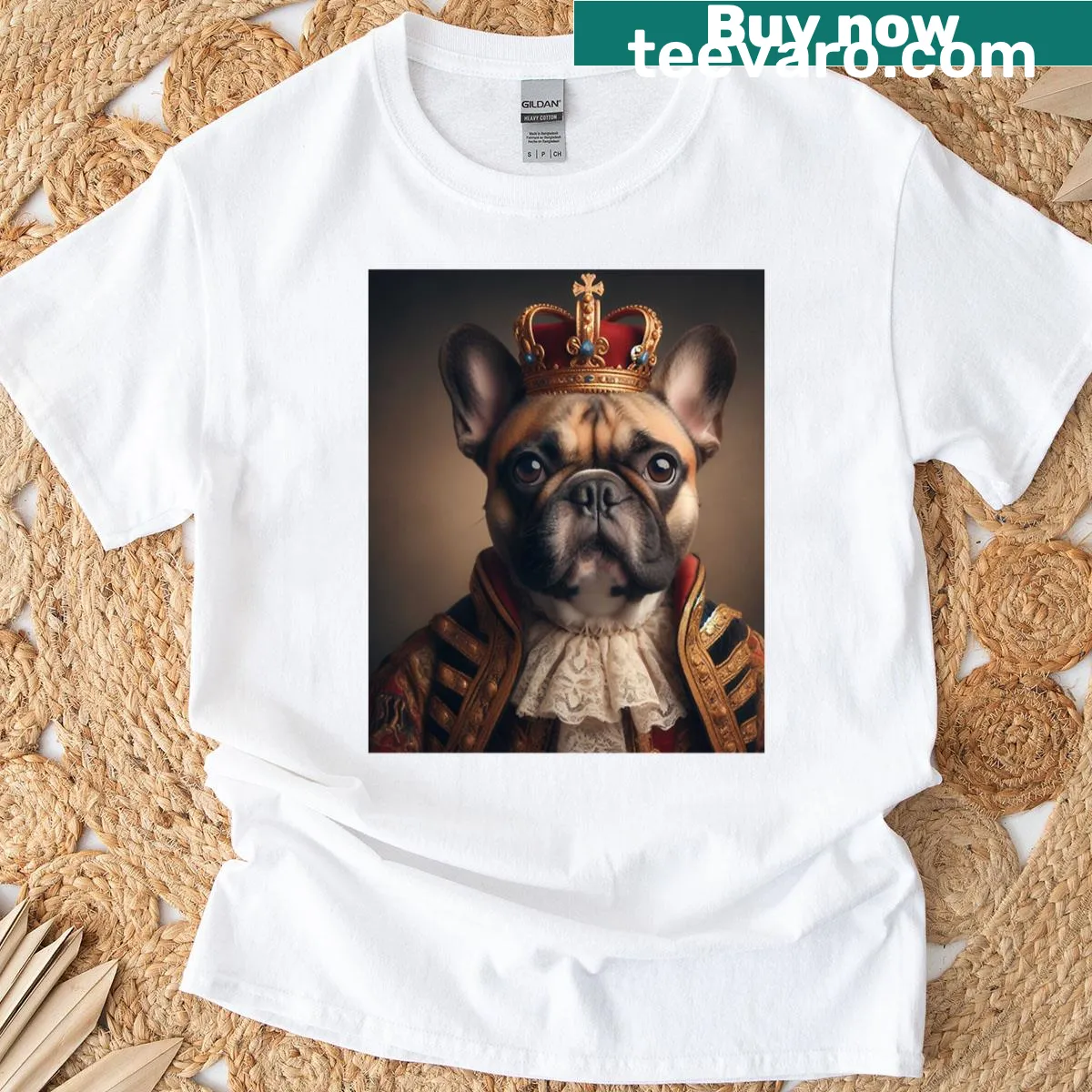 French Bulldog t-shirt featuring a regal Baroque portrait — on a men's t-shirt