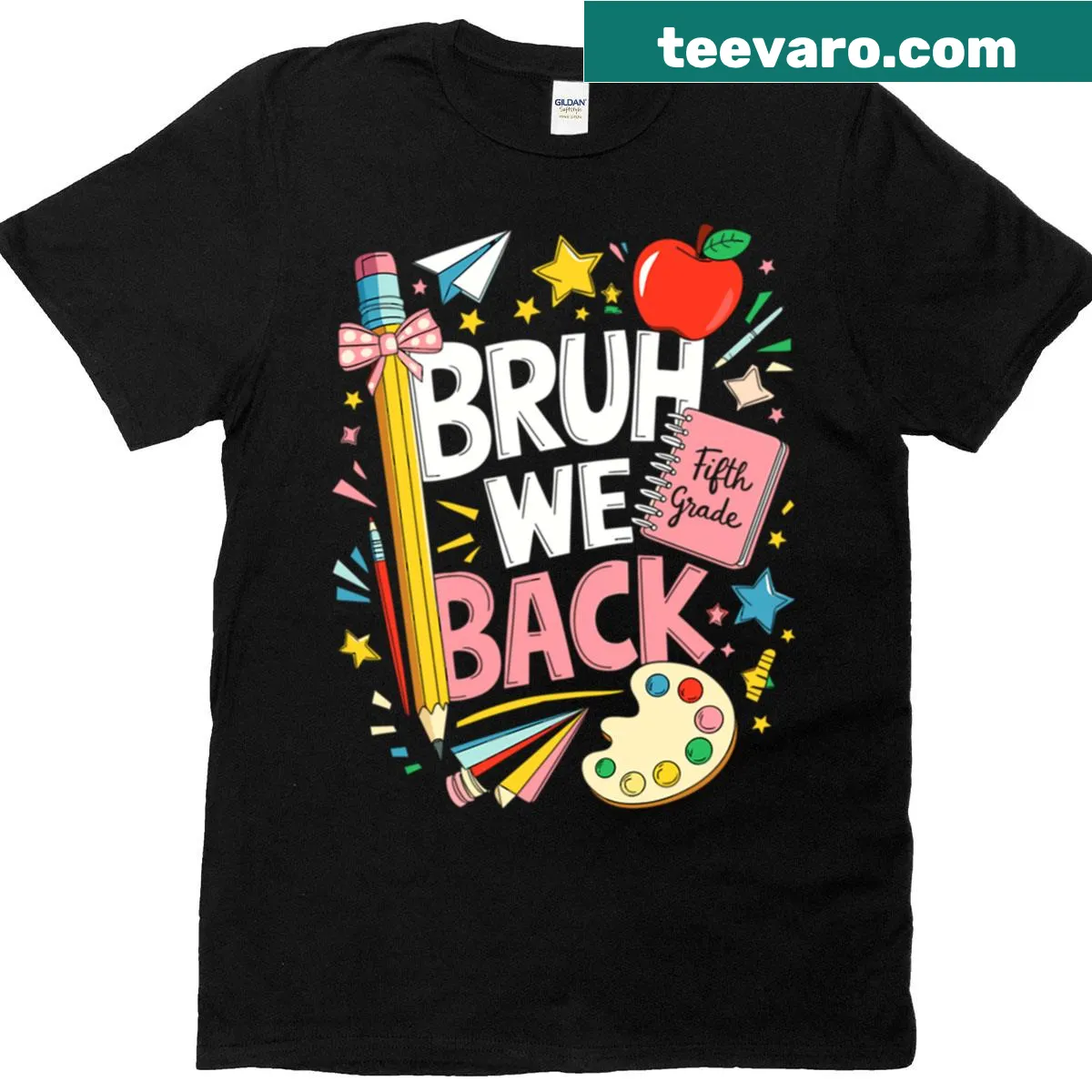 Funny fifth grade t-shirt with the phrase 'Bruh We Back' — on a men's t-shirt