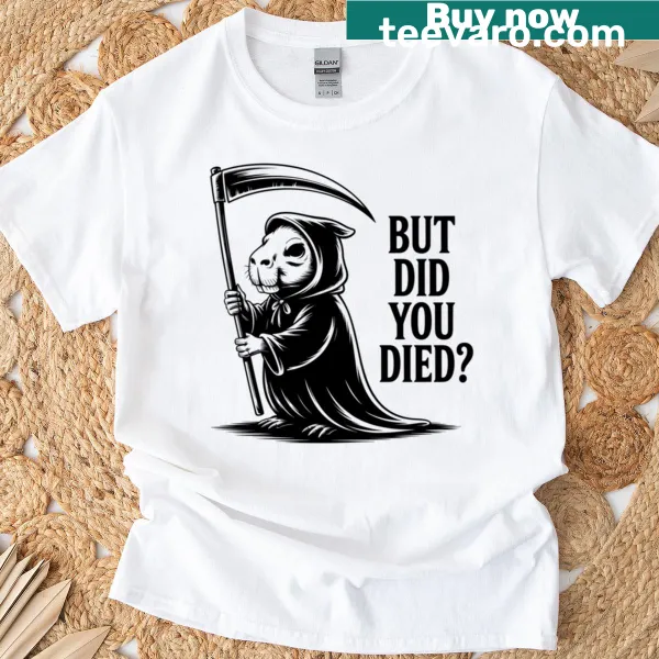 T-shirt with an illustration of a capybara as a reaper for Halloween