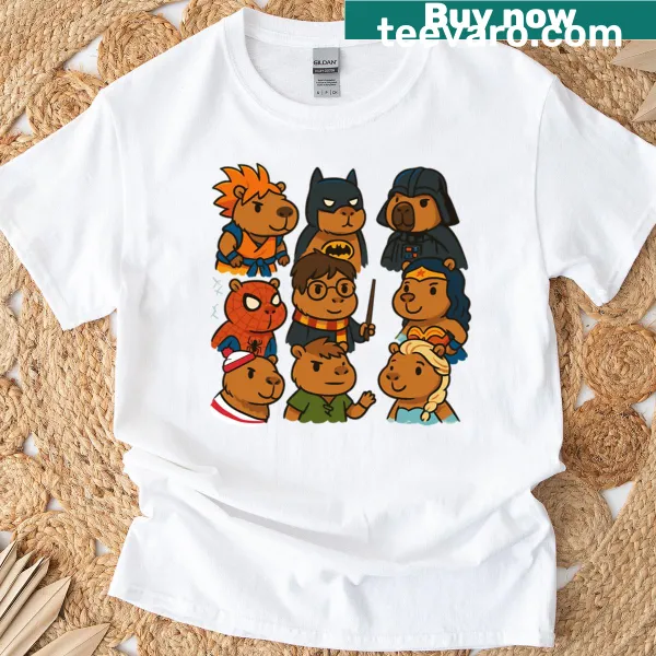 Playful T-shirt featuring cheerful cartoon capybaras