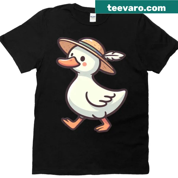 Oversized T-shirt featuring a cartoon duck in a straw hat