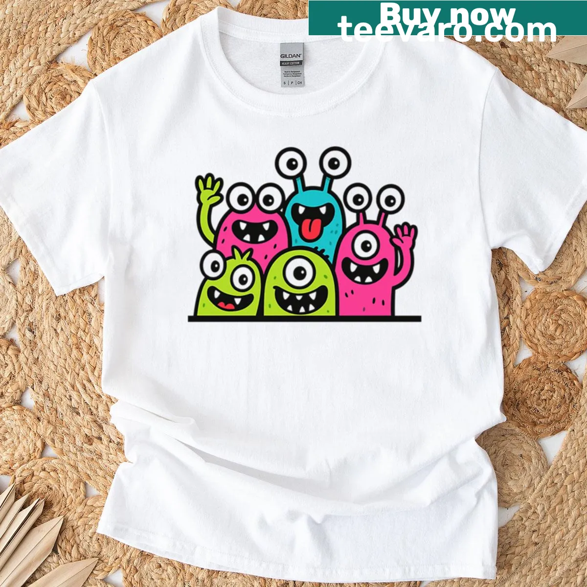 Colorful cartoon monsters design on a playful t-shirt — on a men's t-shirt