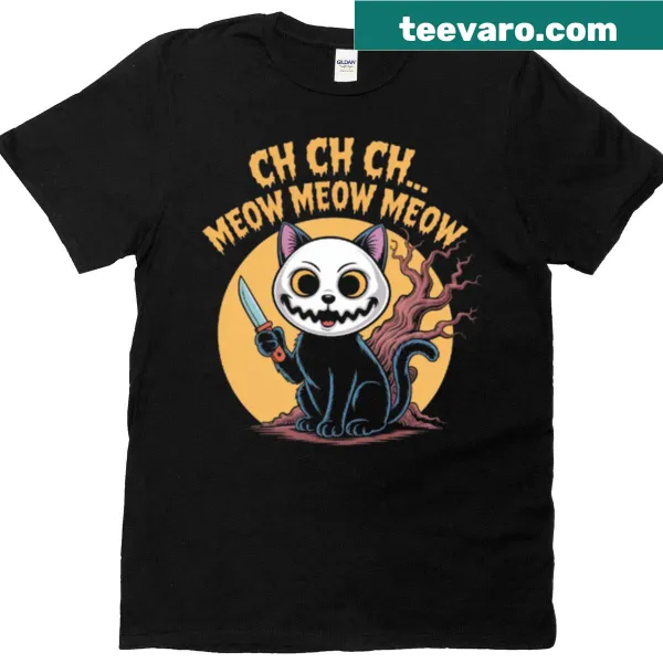 Cat movie horror-themed t-shirt with playful graphics