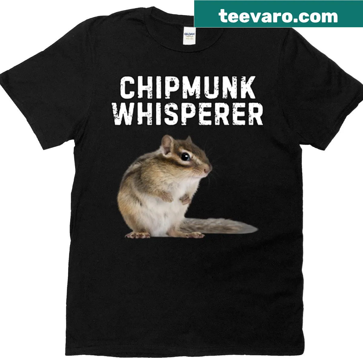 Funny Chipmunk Whisperer t-shirt with playful text — on a men's t-shirt