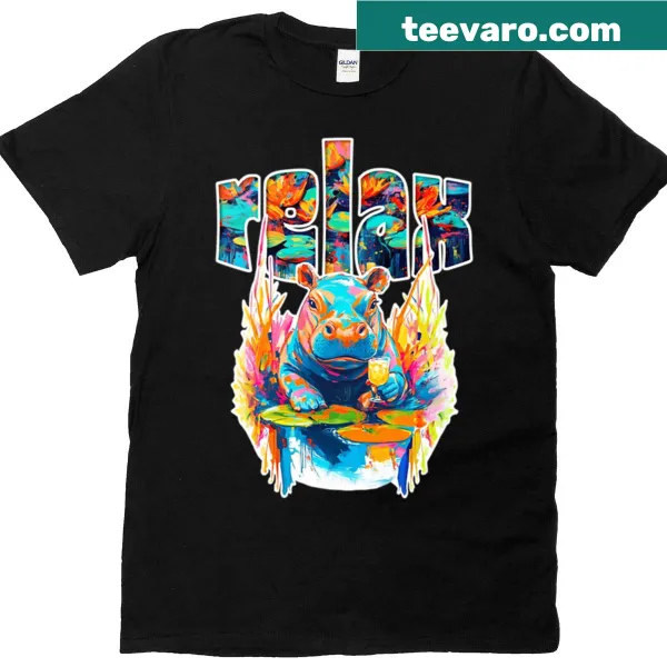 Whimsical hippo T-shirt featuring a hippo with a cocktail