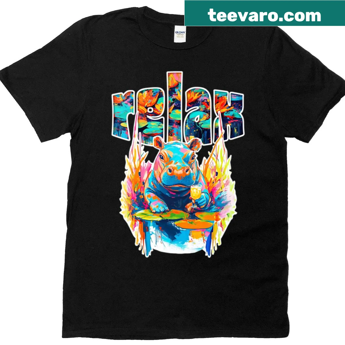 Whimsical hippo T-shirt featuring a hippo with a cocktail — on a men's t-shirt