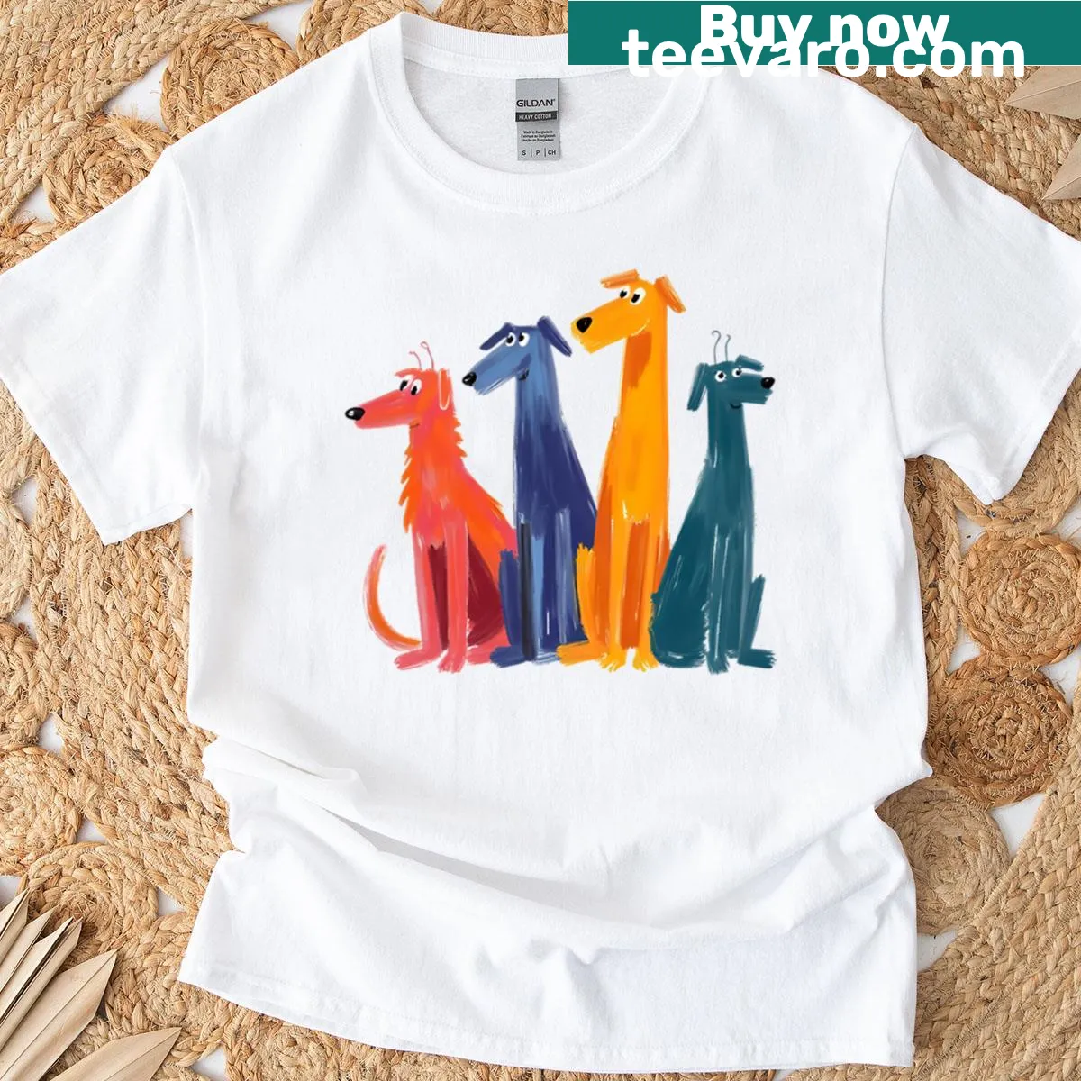 Whimsical greyhound illustration on a playful dog lover's t-shirt — on a men's t-shirt
