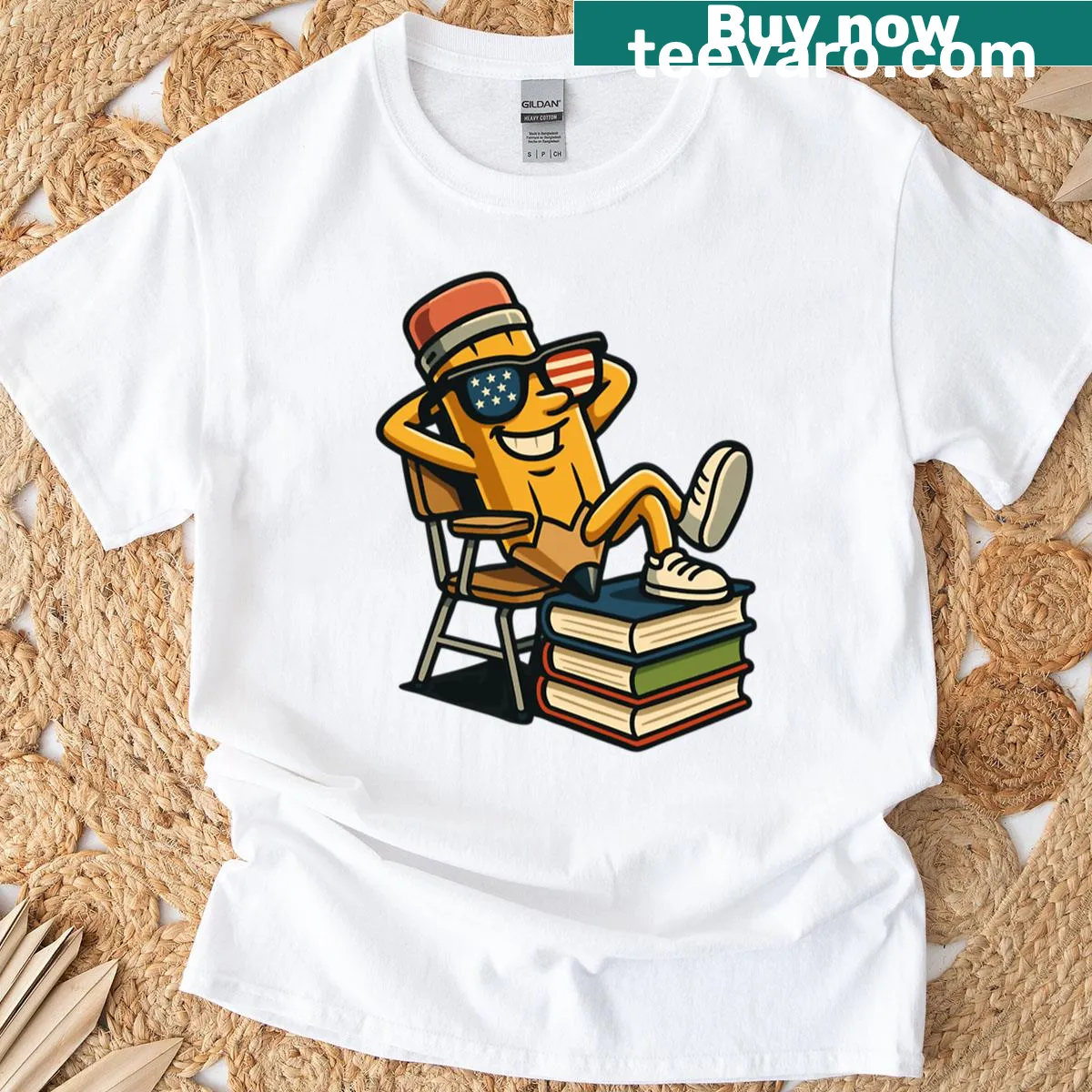 Funny back-to-school T-shirt with relaxed pencil graphic — on a men's t-shirt