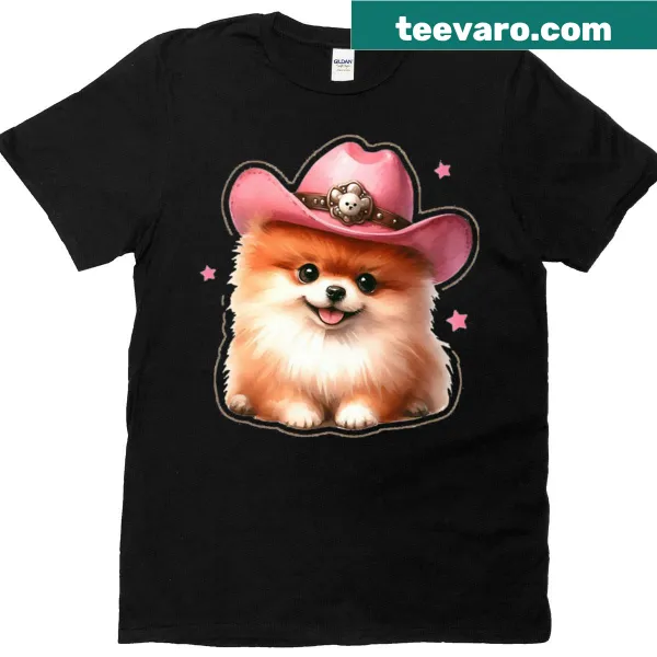 Cartoon of a cowboy Pomeranian wearing a hat and boots