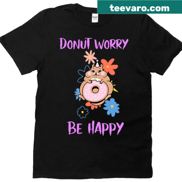 Cute hamster party design with donuts and text 'Donut Worry Be Happy'