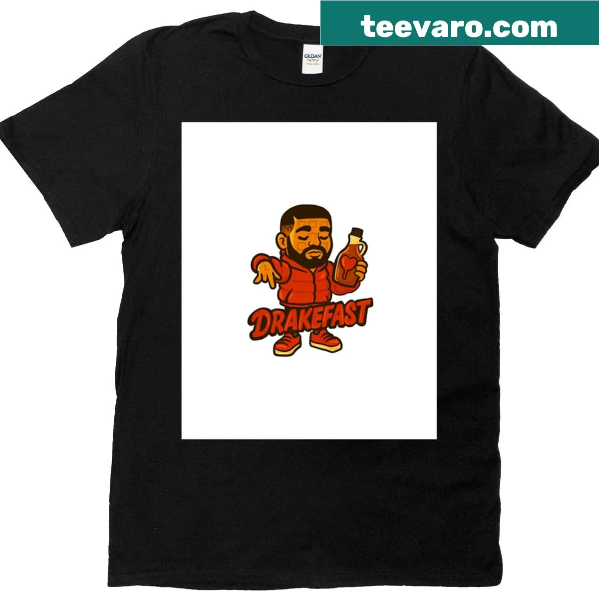 Bold graphic T-shirt with the text 'Drakefast' — on a men's t-shirt