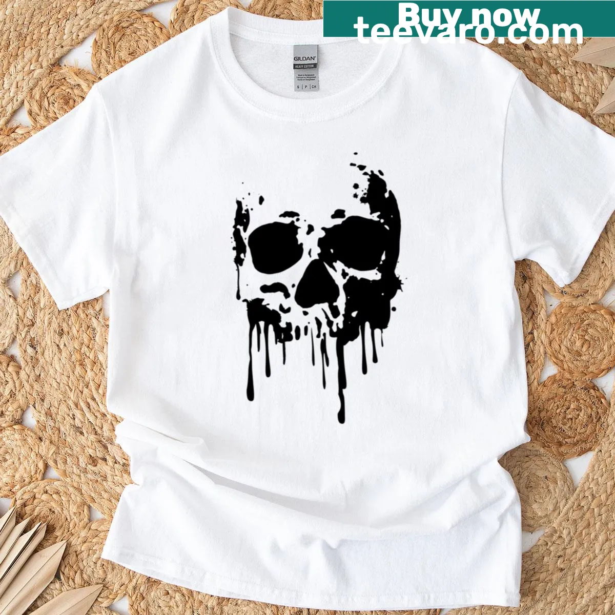 Dripping skull graphic on edgy festival-style T-shirt — on a men's t-shirt