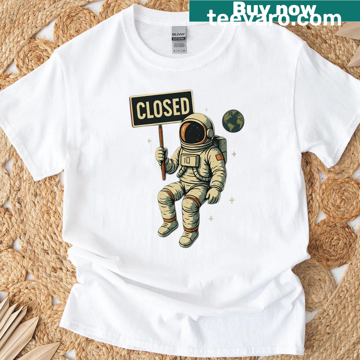Whimsical T-shirt with the phrase 'Earth Is Closed' — on a men's t-shirt