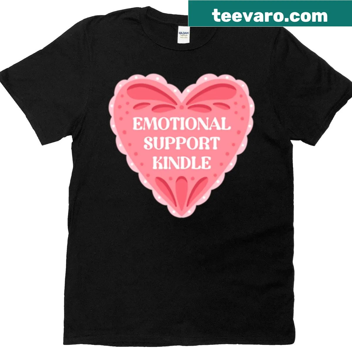 T-shirt with 'Emotional Support Kindle' heart design — on a men's t-shirt