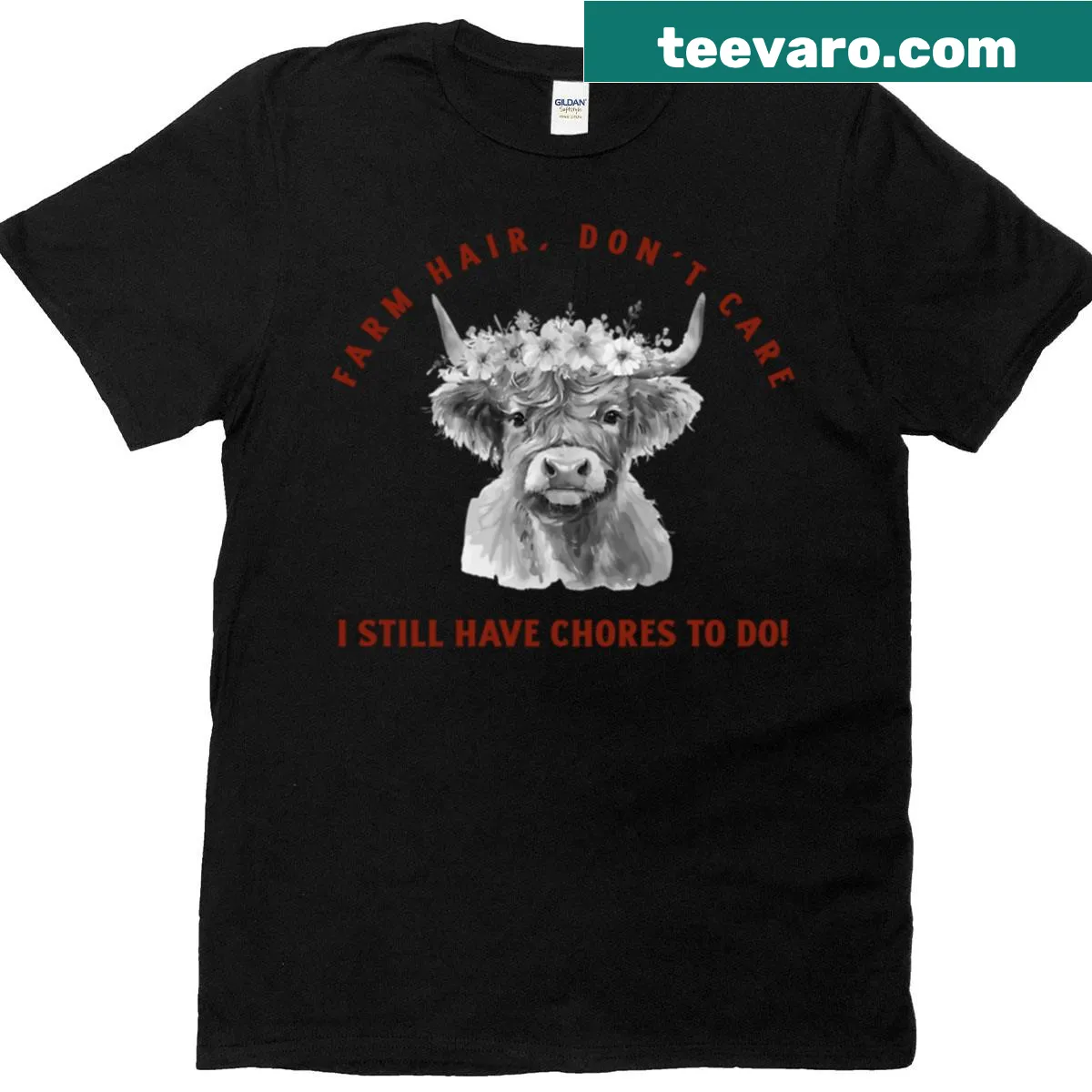 Vintage distressed T-shirt with 'Farm Hair Don't Care' saying and Highland cow design — on a men's t-shirt