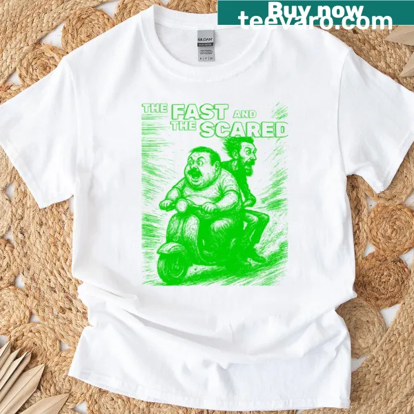 Playful text design on a Fast And Scared T-shirt