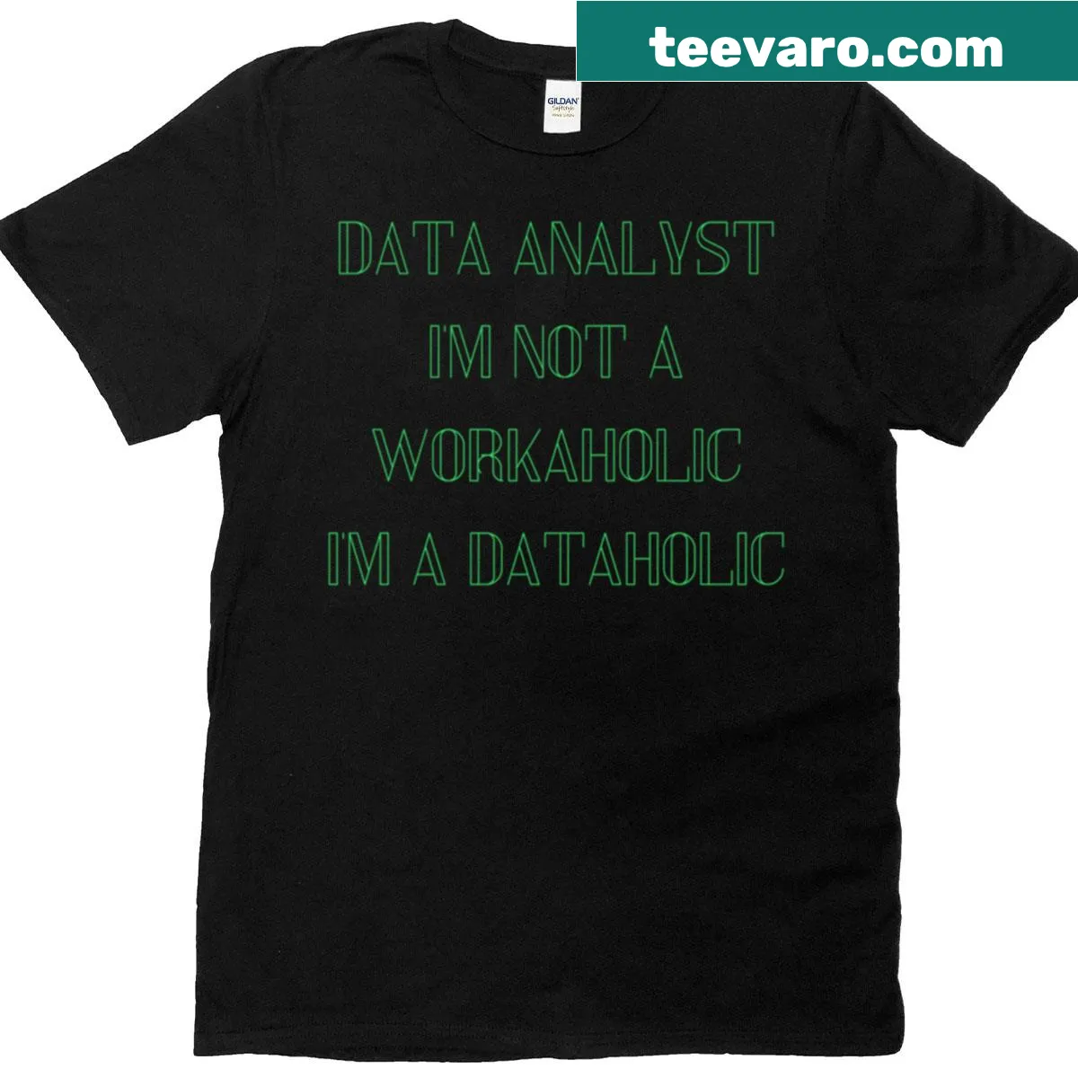 Typography t-shirt for data analysts with funny dataholic text — on a men's t-shirt