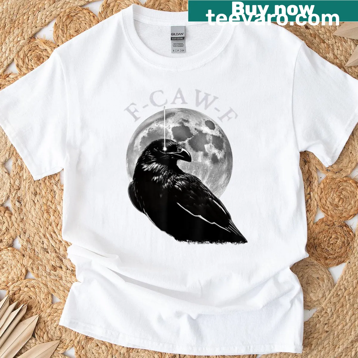 Cartoon graphic of a humorous crow on a t-shirt — on a men's t-shirt