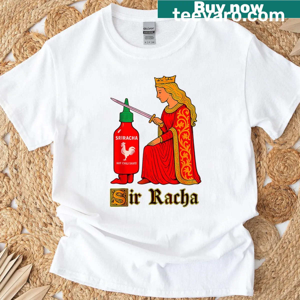 Humorous t-shirt featuring hot sauce art for spice lovers. — on a men's t-shirt