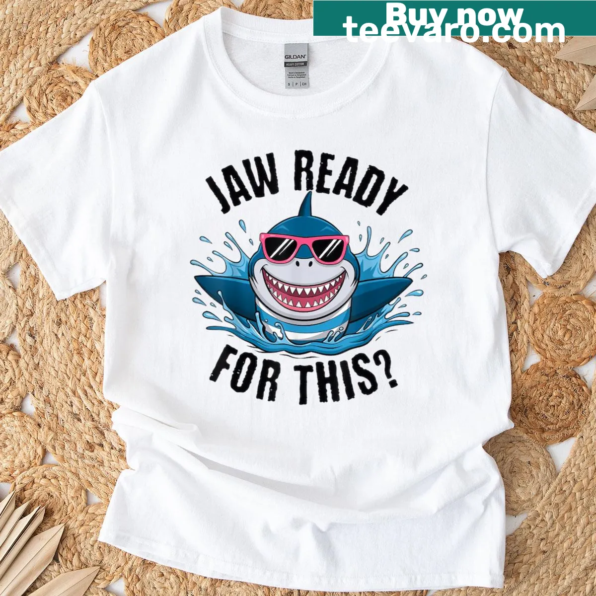 Playful shark-themed t-shirt with the phrase about ocean wildlife. — on a men's t-shirt