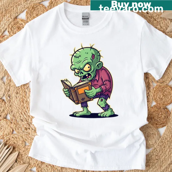 Illustrated whimsical reading humor graphic t-shirt for women
