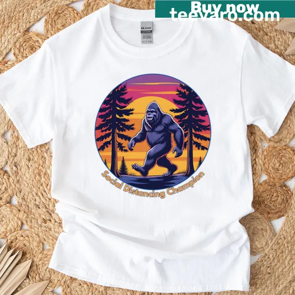 Cartoon Sasquatch hiking graphic t-shirt with humor