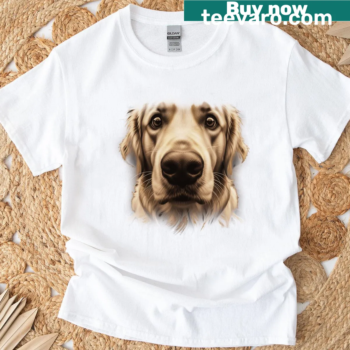 Cute illustration of a golden retriever on T-shirt — on a men's t-shirt