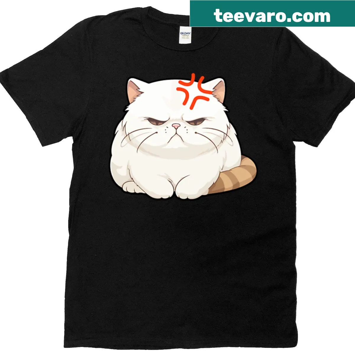 Illustration of a grumpy chonky cat on a t-shirt — on a men's t-shirt