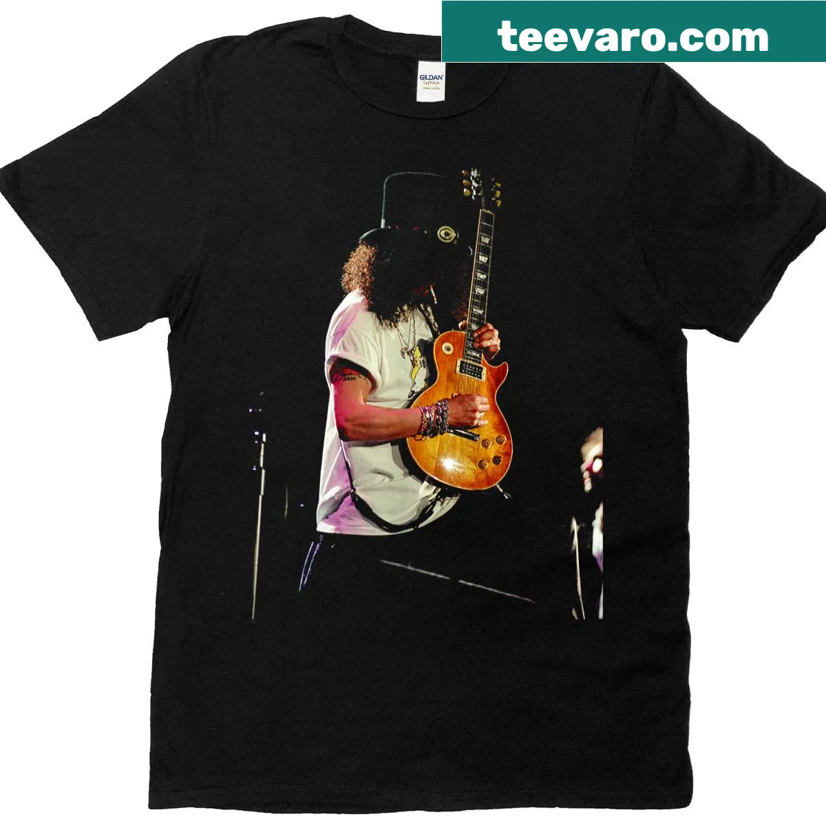 Vintage-inspired t-shirt featuring Slash from Guns N Roses — on a men's t-shirt