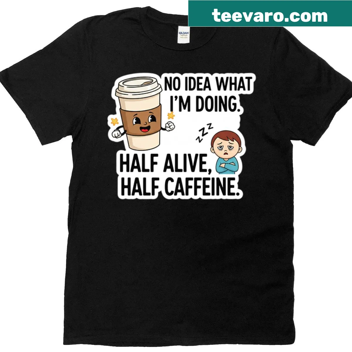 Funny coffee lover t-shirt with humorous caffeine phrase — on a men's t-shirt