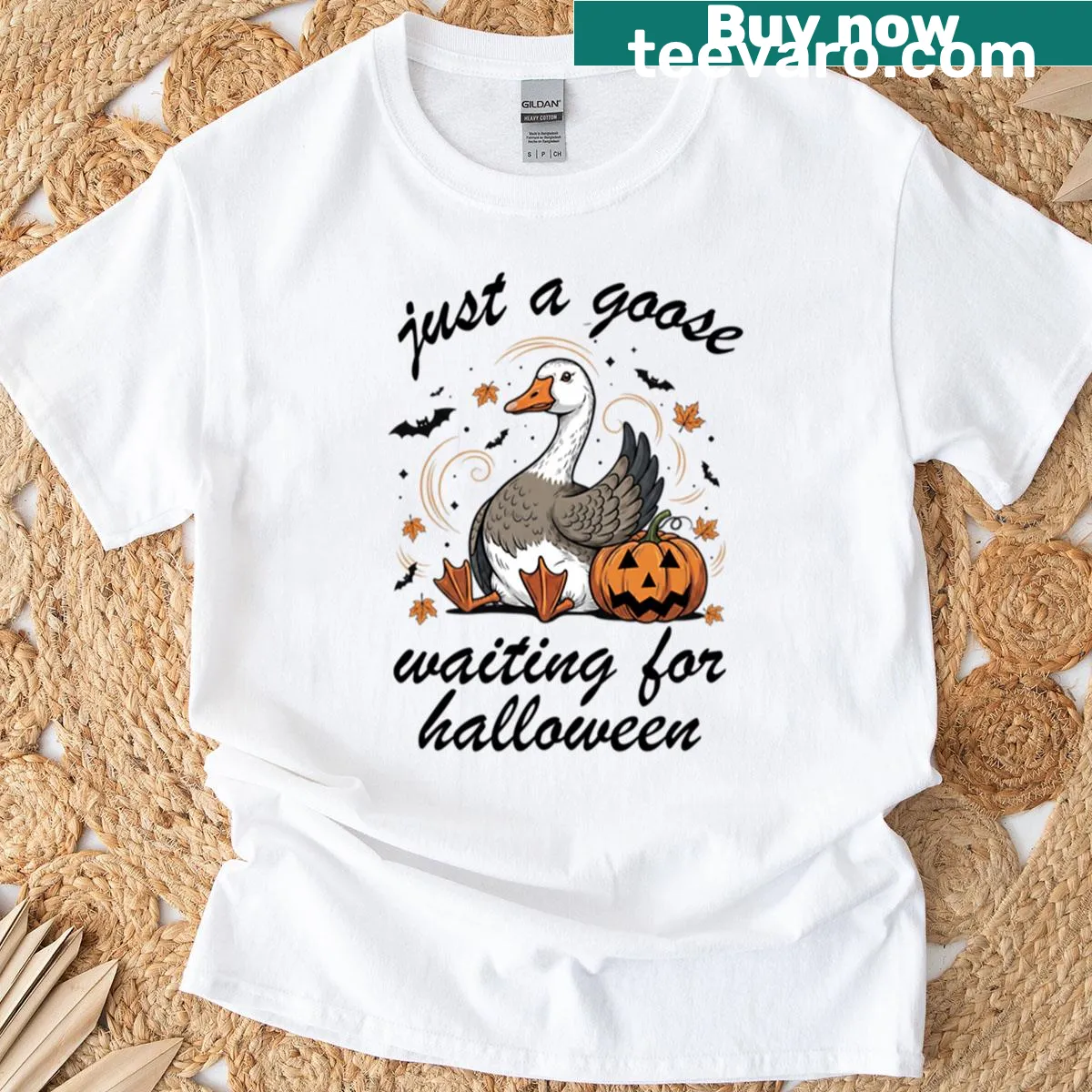 Funny Halloween-themed Goose graphic on an oversized t-shirt — on a men's t-shirt