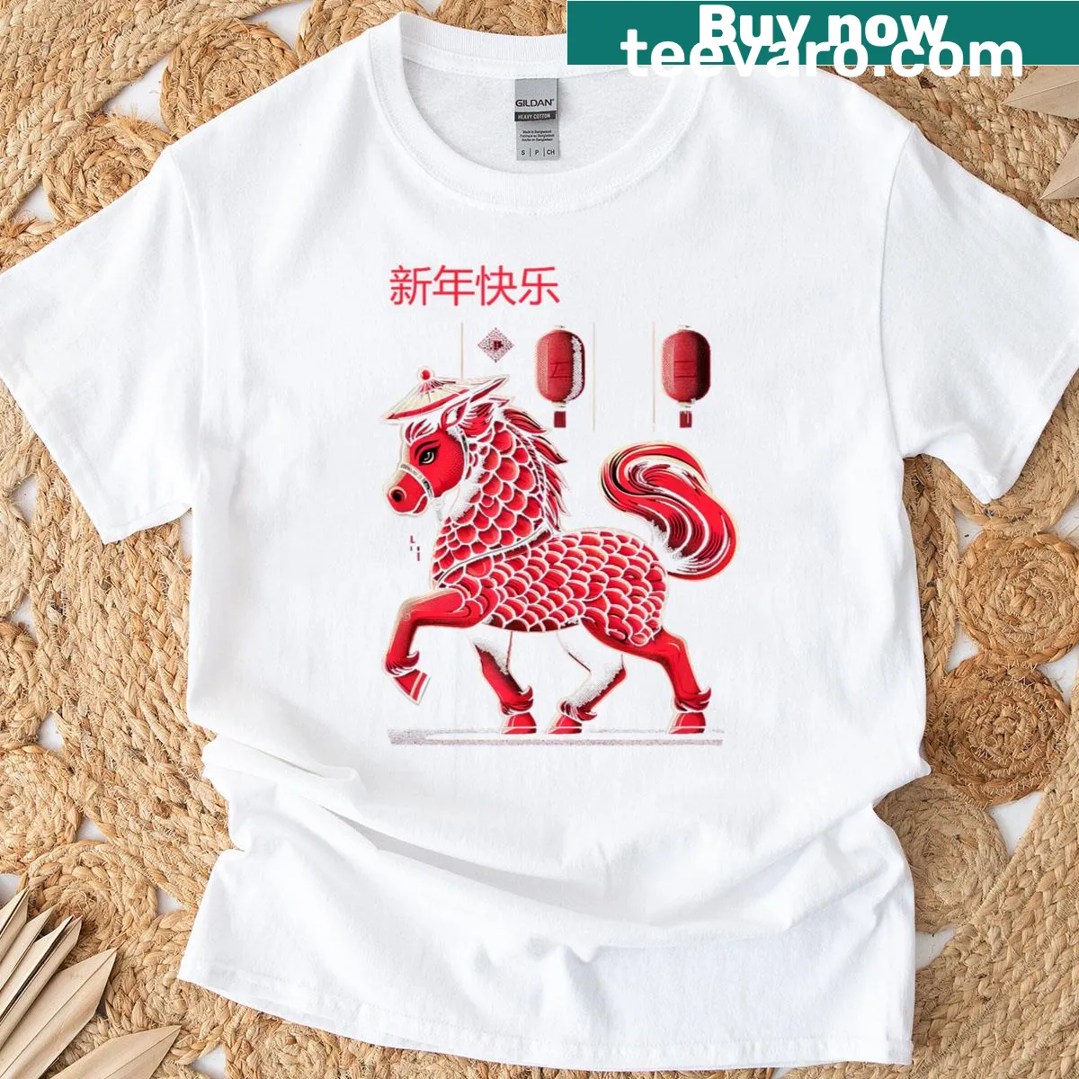Chinese New Year shirt with a conical hat graphic — on a men's t-shirt