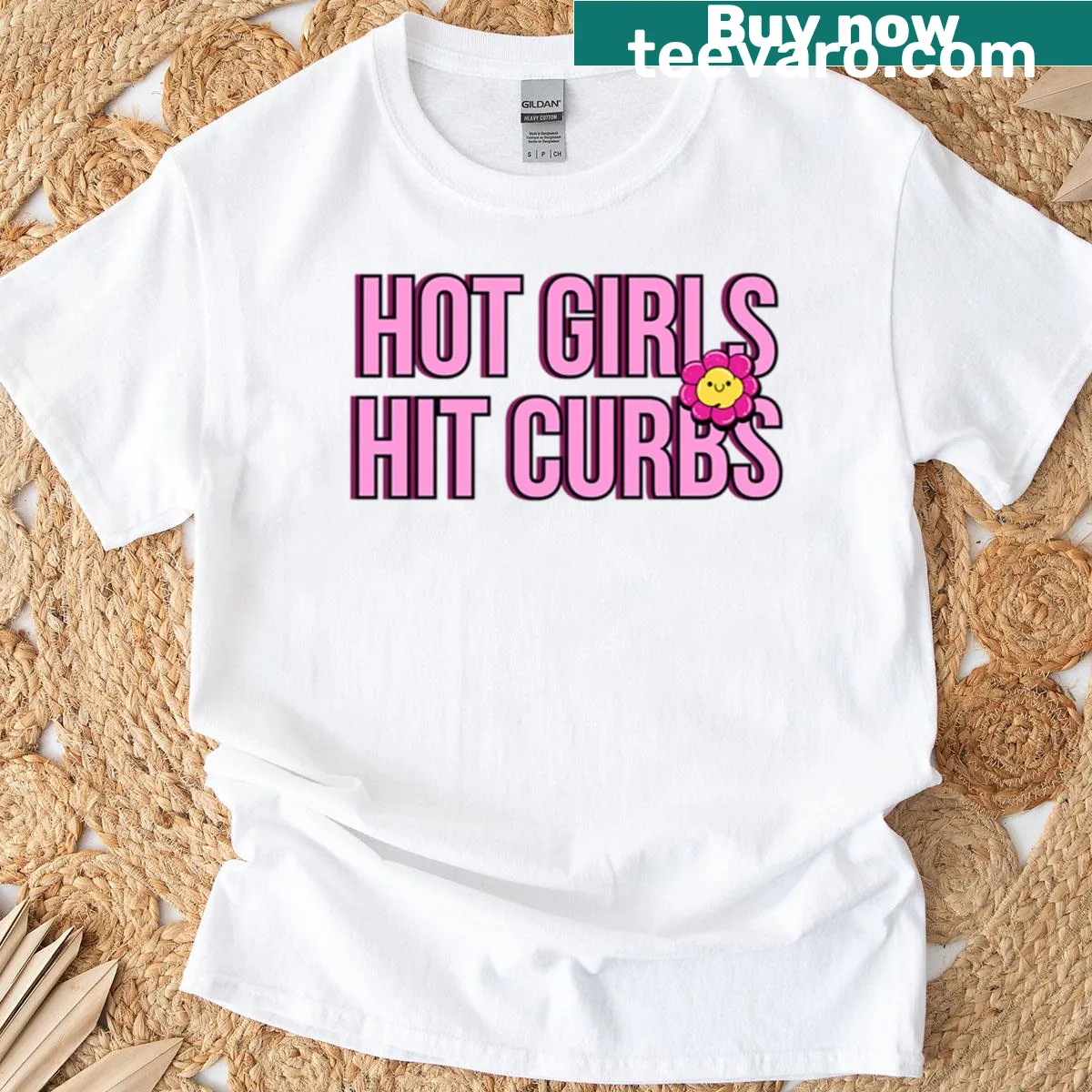 Sarcastic t-shirt with 'Hot Girls Hit Curbs' phrase — on a men's t-shirt