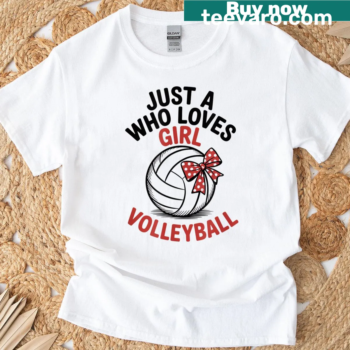 Volleyball-themed t-shirt with 'I Am Just A Girl Who Loves Volleyball' text. — on a men's t-shirt