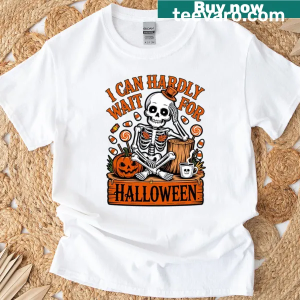 Cute skeleton t-shirt for Halloween, featuring a playful design.