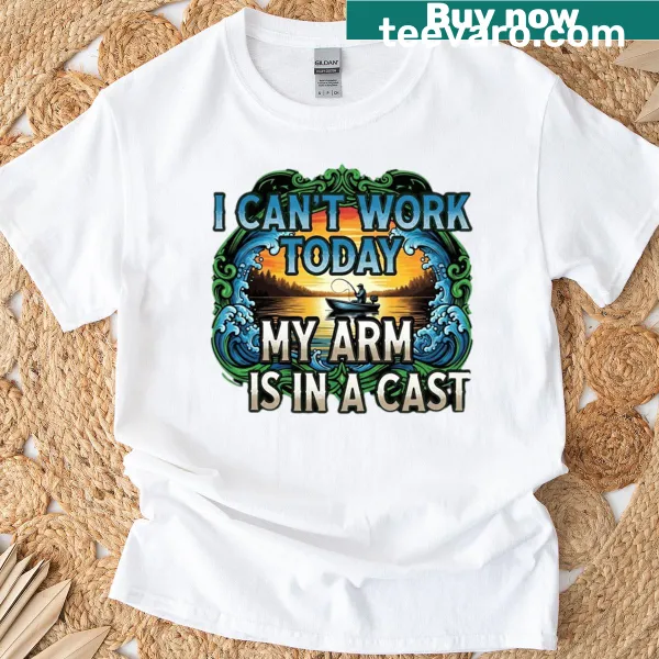Humorous fishing T-shirt showing a casted arm design