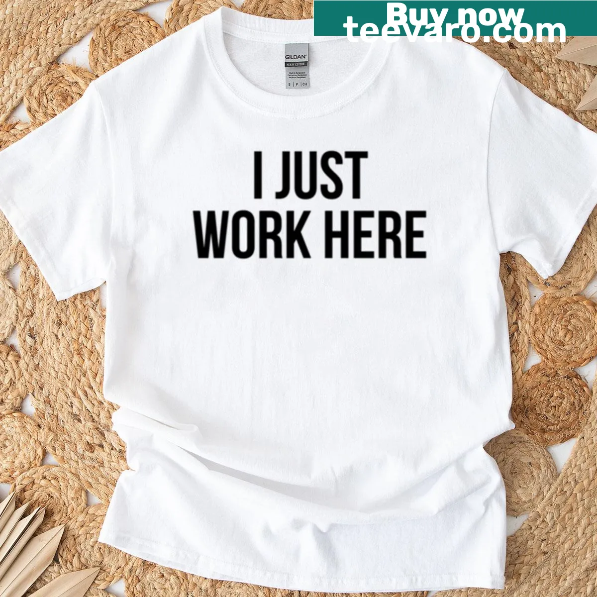 Funny T-shirt saying 'I Just Work Here' for new employees — on a men's t-shirt