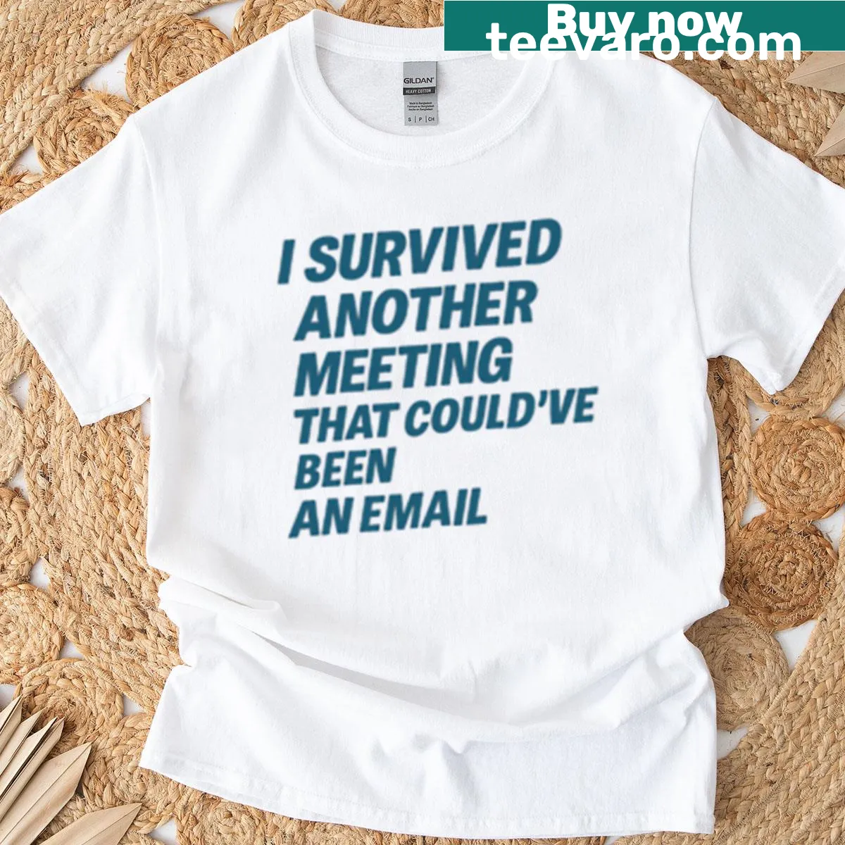 Sarcastic office humor t-shirt with the phrase about meetings vs emails — on a men's t-shirt