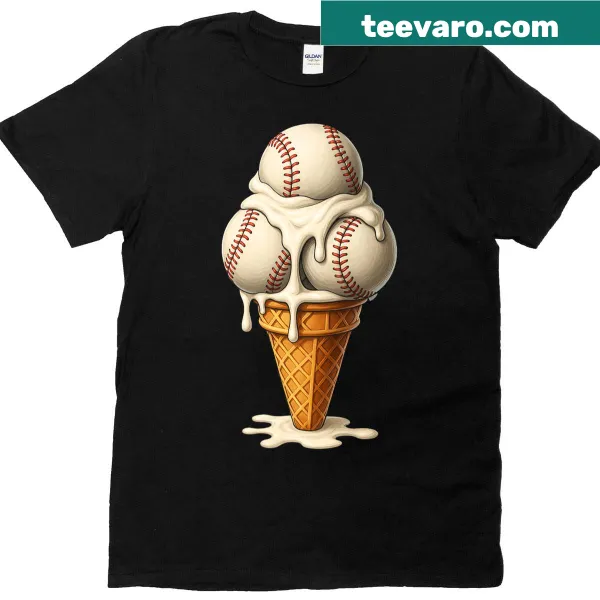Kids T-shirt with ice cream cone and baseball illustration