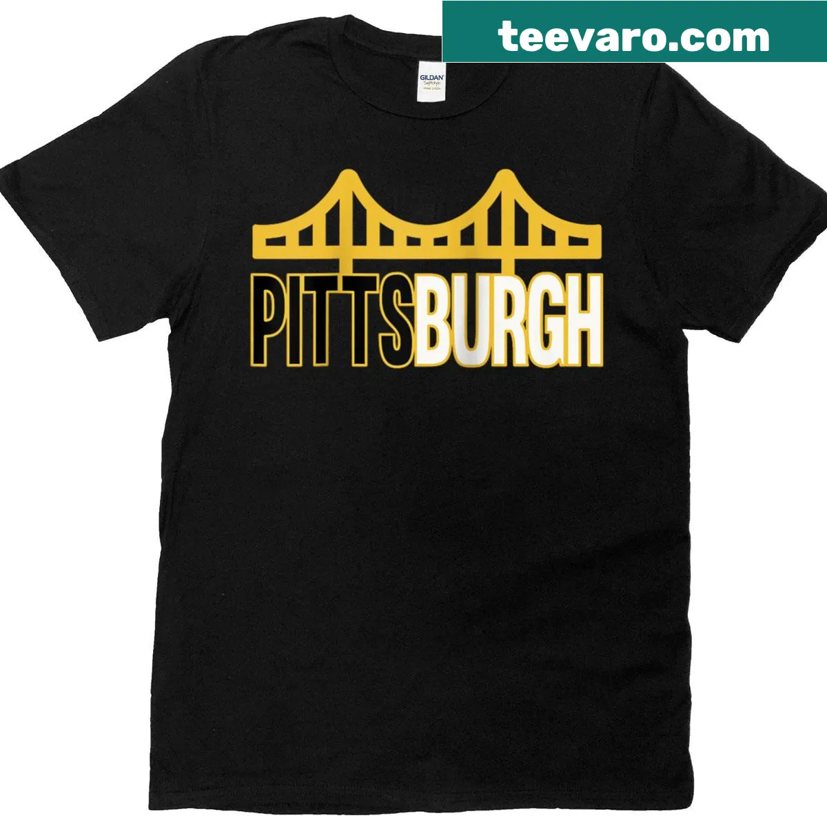 Minimal graphic design of Pittsburgh's iconic bridge on a raglan tee — on a men's t-shirt