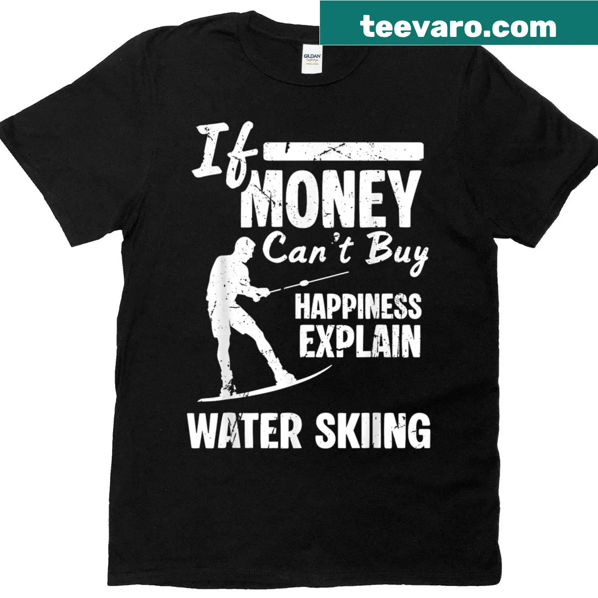 Funny tee with the phrase about money and water skiing — on a men's t-shirt