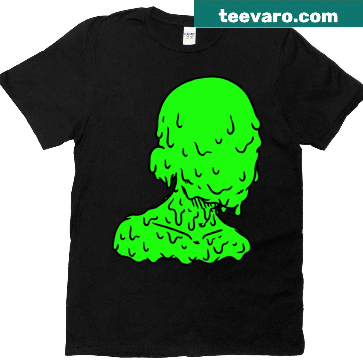 Illustrated T-shirt depicting a head covered in slime — on a men's t-shirt