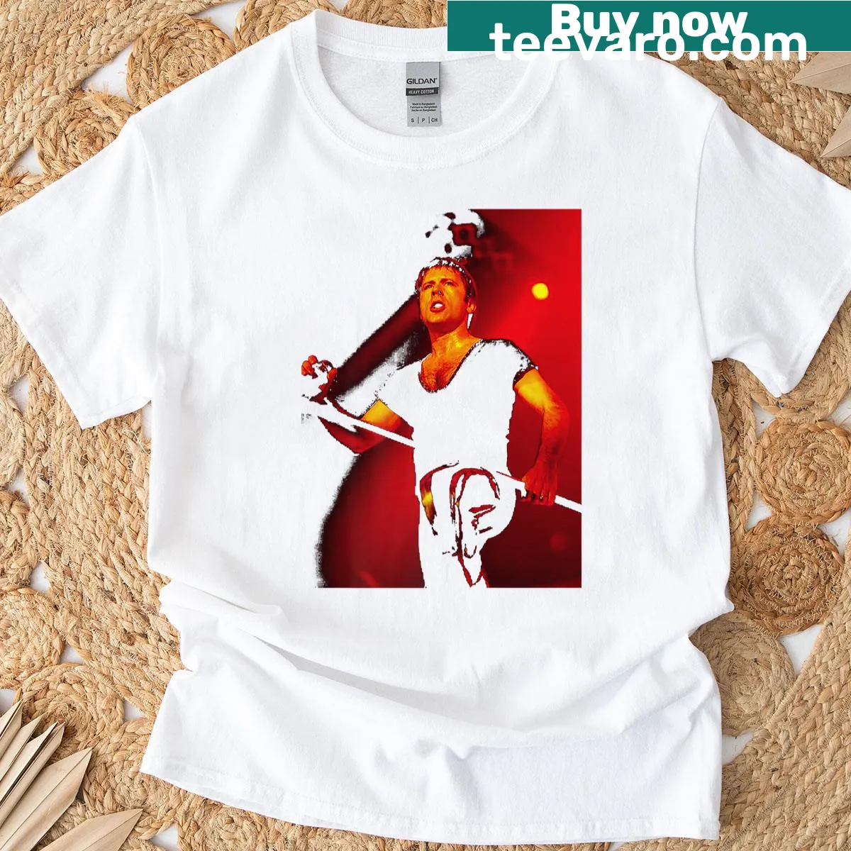 Premium T-shirt featuring Bruce Dickinson performing live in Paris — on a men's t-shirt