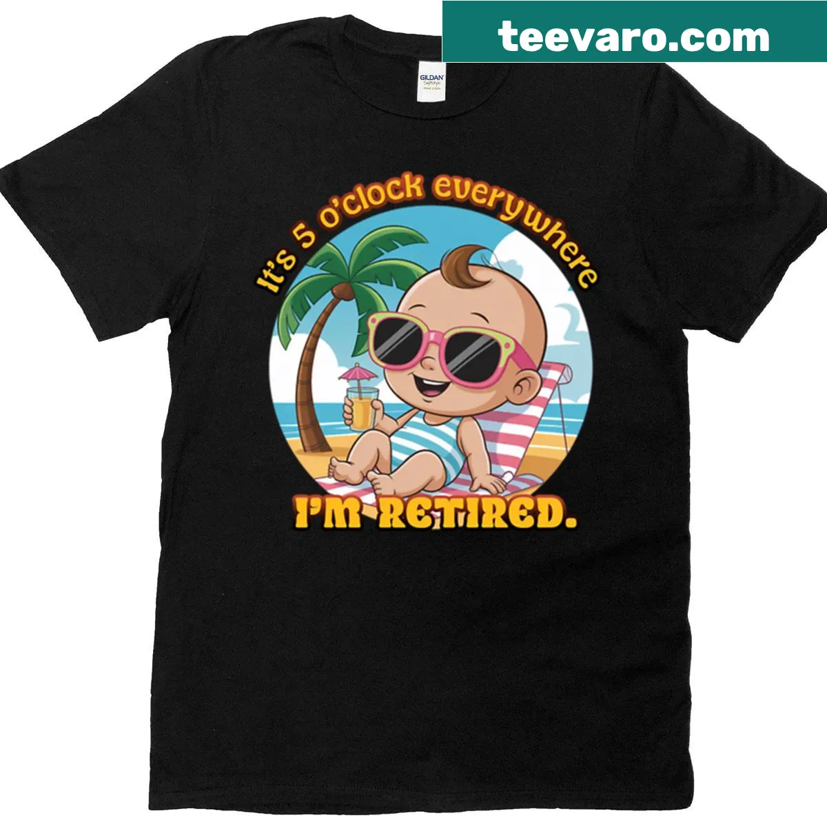 T-shirt with humorous text 'It’s 5 O’clock Everywhere' for retirees. — on a men's t-shirt
