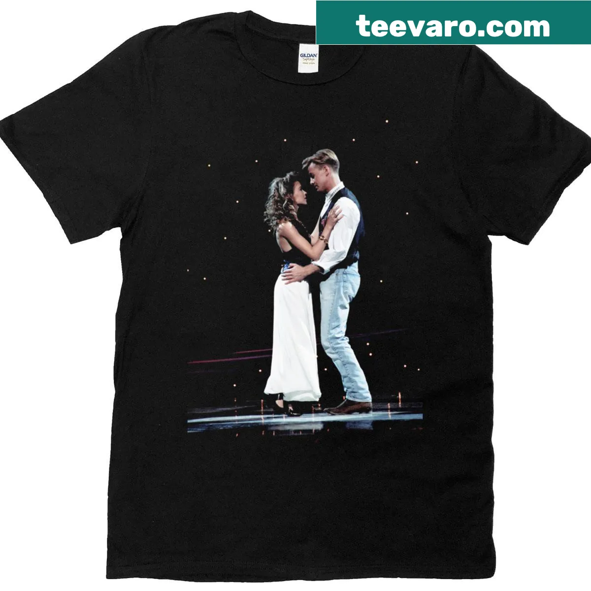 Nostalgic t-shirt featuring Jason Donovan and Kylie Minogue — on a men's t-shirt