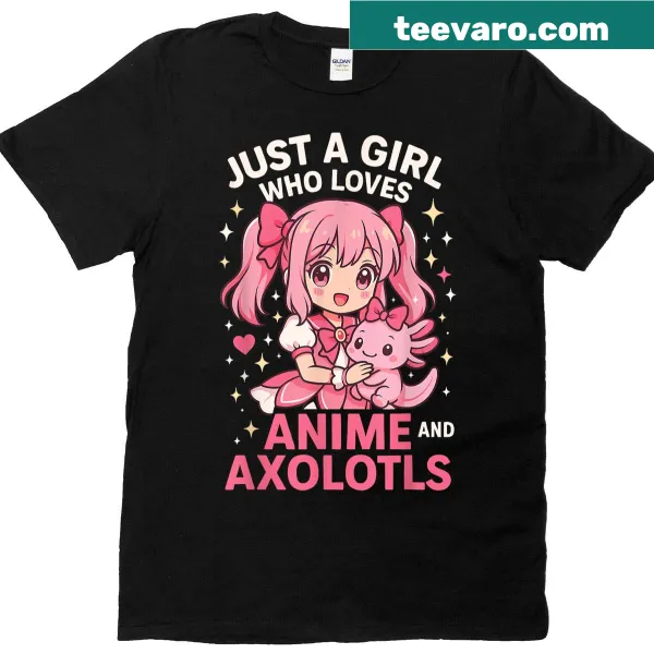 Kawaii axolotl and anime graphic on a T-shirt for girls