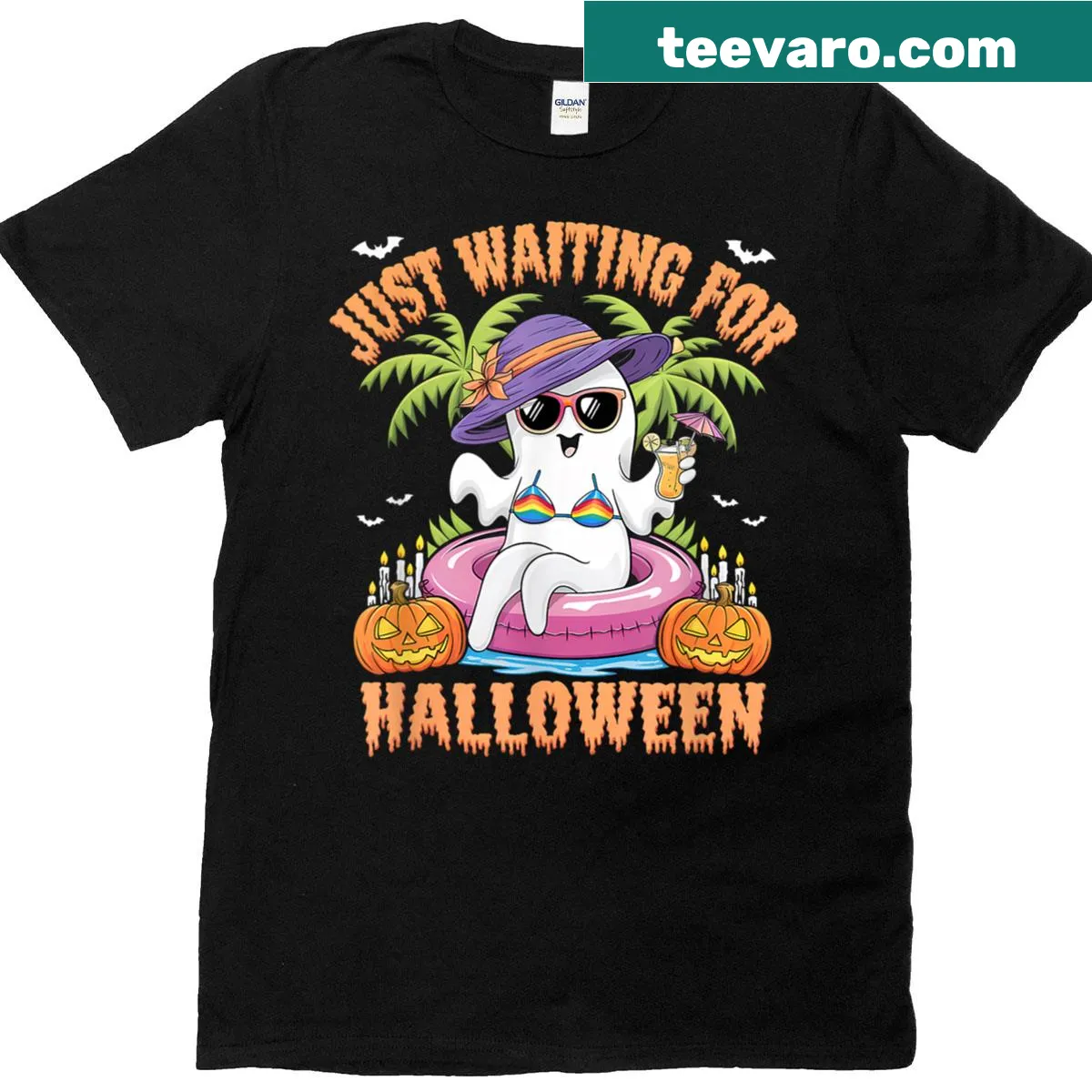 Halloween-themed t-shirt with a spooky goose illustration — on a men's t-shirt