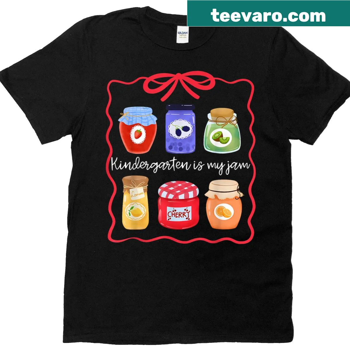 Back to school kids t-shirt with 'Kindergarten Is My Jam' and strawberry design — on a men's t-shirt