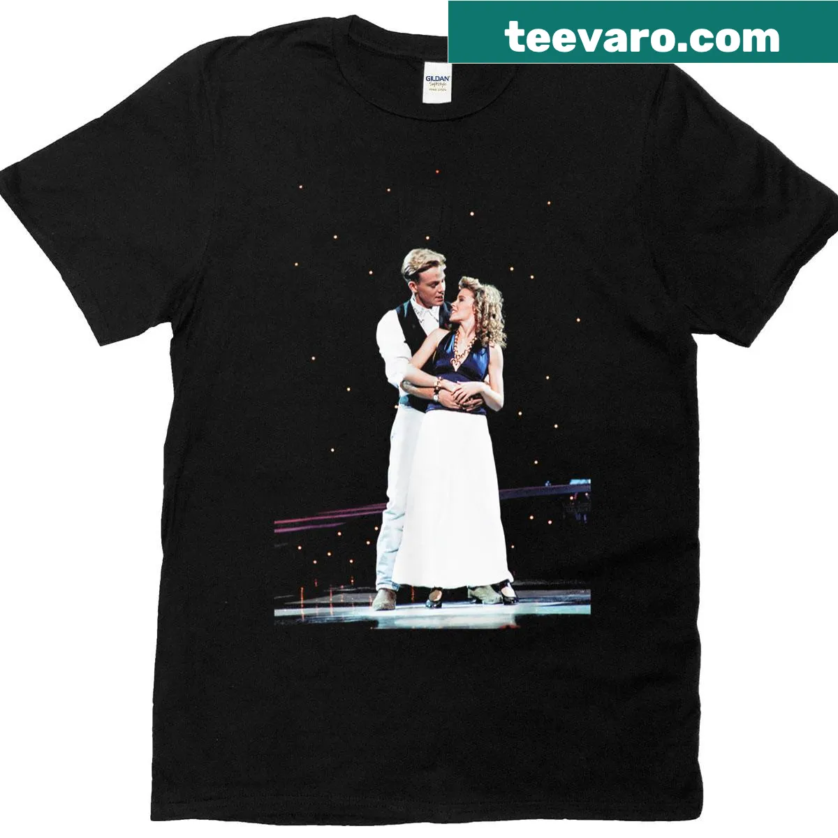 Vintage t-shirt featuring Kylie Minogue and Jason Donovan — on a men's t-shirt