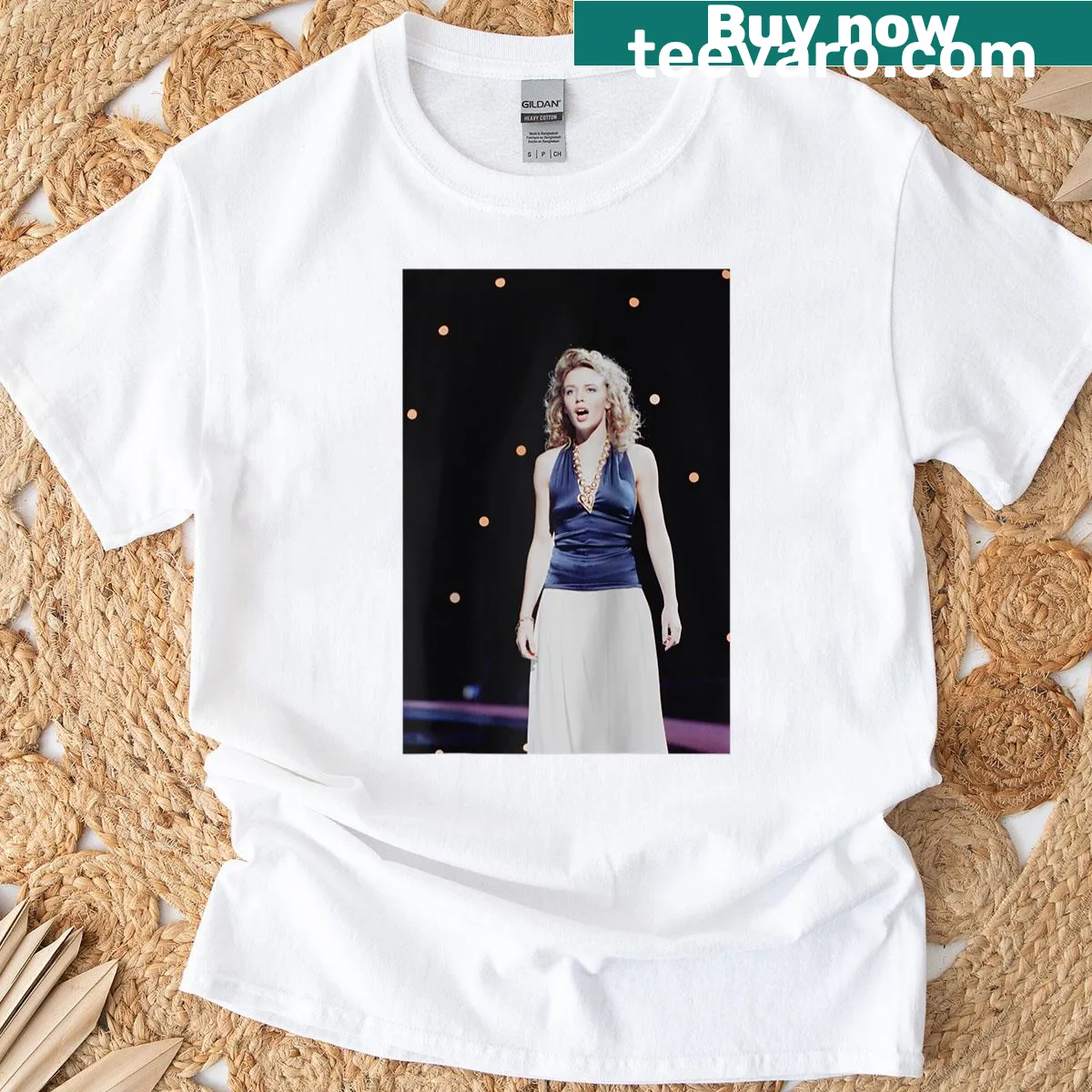 Raglan tee featuring Kylie Minogue as a pop star and actor — on a men's t-shirt